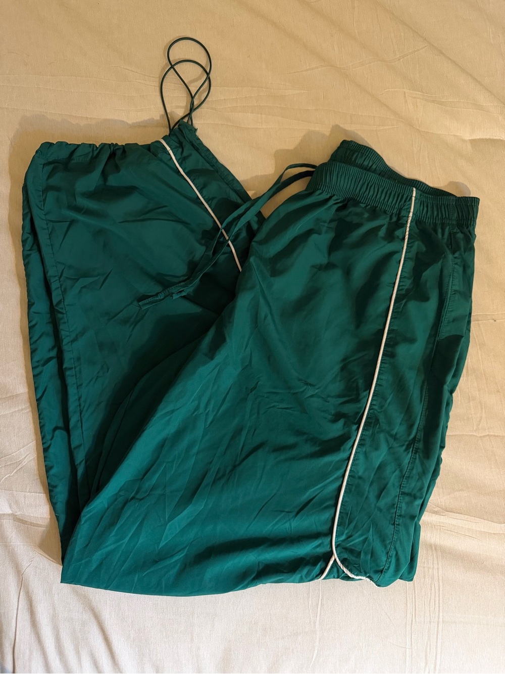 Green Women's Track Pants with White Piping